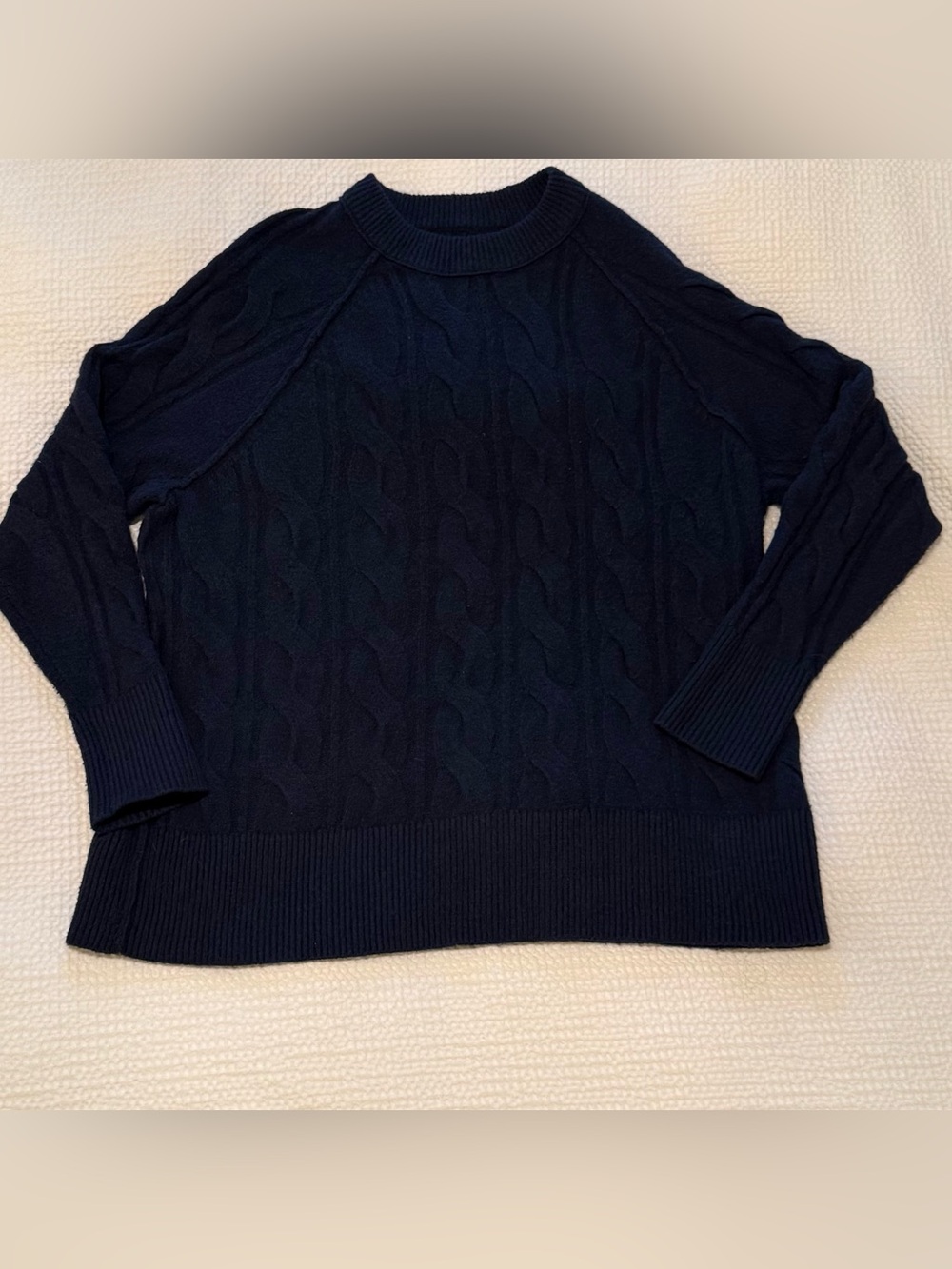 Aerie | Navy Cable-Knit Crewneck Sweater | Size XS